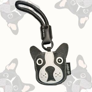 Pleather Black White Frenchie ? Boston ? Dog Keyring Keychain Key Ring